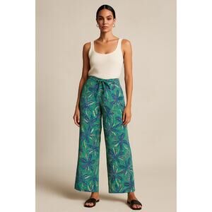 Midnight Sky Linen Blend Tie Waist Pants Large